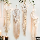voordelige Decoratieve lichten-1pc Boheemse maanster dromenvangers verlichting boho macrame muuropknoping dromenvanger boho muurdecor handgemaakt geweven tapijt voor tienermeisjes jongens kinderkamer cadeau thuis appartement