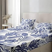 cheap Sheets &amp; Pillowcase-Leaves Spring Pattern Fitted Sheet Set 100% Cotton Ultra Soft Breathable Silky Bed Sheets Deep Pocket Bedding Sheets 3 Piece Queen King Size