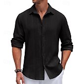 cheap Men&#039;s Button Up Shirts-Men&#039;s Shirt Summer Shirt Casual Shirt Beach Shirt Button Up Shirt Black White Navy Blue Blue khaki Long Sleeve Plain Turndown Vacation Holiday Button-Down Clothing Apparel Polyester Fashion Casual