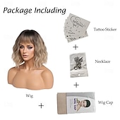 abordables Perruques Synthétiques Sans Bonnet-Perruques blondes ombrées pour femmes blanches, perruque courte ondulée avec frange, perruque bob blonde cendrée avec racines foncées, cheveux synthétiques naturels de longueur moyenne pour fête