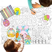 economico pittura, disegno e materiale artistico-tovaglia da colorare di pasqua, runner da tavolo da colorare con 12 pennelli attività del coniglietto di pasqua poster del coniglietto di pasqua striscione del coniglietto di pasqua per le bomboniere
