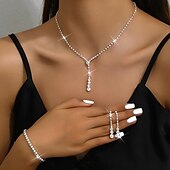 ieftine Seturi de Bijuterii-Seturi de bijuterii 4 buc Ștras Aliaj Cercei Coliere Brățări Pentru femei Elegant Epocă Modă Geometric Geometric Shape Set de bijuterii Pentru Nuntă Aniversare Invitat la nunta