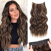 economico Clip nelle estensioni-Estensioni per capelli in filo invisibile con 4 clip di sicurezza, fascia trasparente, misura regolabile, posticci sintetici lunghi ondulati per donna