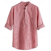 economico Camicie Popover da Uomo-Per uomo Camicia Camicia con colletto cinese Camicia con colletto alla coreana Camicia Estiva Camicia casual Camicia da Spiaggia Nero Blu Rosso Manica Lunga A righe Colletto alla coreana Vacanza Ferie