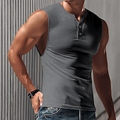 preiswerte Fitness Tank-Tops-Herren Tank Top Weste Unterhemd Ärmelloses Shirt Ärmellos Henley Frühling &amp; Sommer Einfach Mode Designer Basic Urlaub Straße Ausgehen Schwarz Weiß Marineblau Top T-Shirt für Herren
