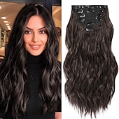 economico Clip nelle estensioni-extension a clip 6 pezzi naturali &amp;capelli morbidi &amp;si fonde bene con le extension per capelli castano scuro, lunghe e ondulate