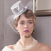 billige Partyhatter-pannebånd hatter hodeplagg tyll nonwoven bowler / cloche lue tallerken hatt topp hatt bryllup teselskap elegant britisk med ansiktsslør hodeplagg hodeplagg