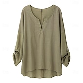 voordelige Overhemden-Dames Overhemd Blouse Katoenen linnen overhemden Effen Basic Lange mouw V-hals Lange tops Casual Dagelijks Zwart Wit Blozend Roze Leger Groen blauw Zomer Lente