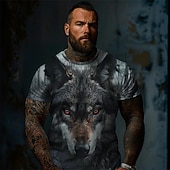 voordelige T-shirts met dierenprint-Voor heren Grafisch dier Wolf T-shirt Korte mouw T-shirt 3D-afdrukken Strakke ronde hals Overhemd Ontwerper Retro vintage Casual Buitensporten Feestdagen Uitgaan Khaki Donkergrijs Grijs Lente zomer