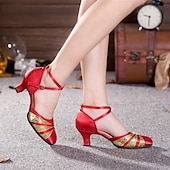 cheap Ballroom Shoes &amp; Modern Dance Shoes-Women&#039;s Modern Dance Shoes Indoor Ballroom Dance Square Dance Plus Size Heel Sequins Cuban Heel Pointed Toe Buckle Adults&#039; Black / Gold Black / Silver Black / Red