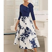 abordables Longueur du plancher-Robe mère de la mariée en A robe invité de mariage élégante robe décolleté en V longueur thé tissu chiffon stretch manches 3/4 avec broche cristal fleur robe invitée mariage robe de derby robe de