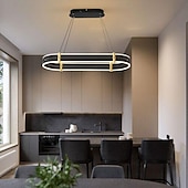 זול עיצוב מעגל-נברשת מנורת תליון LED ניתנת לעמעום מנורת תקרת טבעת אובלית יוקרה מודרנית ניתנת לעמעום בלבד עם שלט רחוק 110-240v
