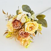 baratos Sr e Sra Casamento-Flor simulada 6 garfos fumaça e chuva rosa decoração de casa flor artificial rosa flor de seda estilo europeu esquema de cores mesa de jantar de hotel arranjo de flores