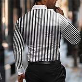 voordelige Overhemden voor heren-Voor heren Streep Geometrisch patroon Bedrukte overhemden Lange mouw Zakelijk informeel Straat Draag naar het werk Alledaagse kleding Lente zomer Strijkijzer Afdrukken Button-omlaag Zwart