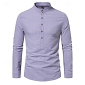 economico Casual da lavoro-Per uomo Camicia Camicia con colletto cinese Camicia con colletto alla coreana Camicia popover Maglietta informale Camicia di cotone A strisce Da mare Hawaiano Nero Bianco Rosa Viola Manica lunga A