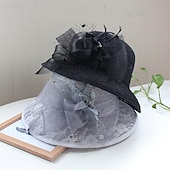 cheap Fascinators-Fascinators Hats Headwear Organza Bucket Hat Straw Hat Sun Hat Wedding Casual Holiday Tea Party Beach Elegant Vintage With Feather Bows Headpiece Headwear