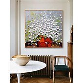 preiswerte Blumen-/Botanische Gemälde-Handgemaltes 3D-modernes Leinwand-Blumengemälde, Vase, schwarze weiße Blume, blühendes Blumen-Ölgemälde für Heimdekoration