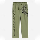 billiga Semester-Herr Fisk Linne Byxor Byxor Säckiga byxor Medium Midja Hawaiisk Resort stil Utomhus Dagliga kläder Streetwear Elastisk dragsko-design Höst vinter Svart Blå Grön