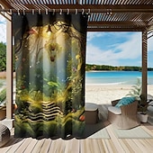preiswerte Wasserdichte Vorhänge-Wasserdichter Outdoor Vorhang Außenvorhang für Privatsphäre, Außenjalousien, verschiebbare Terrassenvorhangvorhänge, Pergolavorhänge mit Ösen, Pilzwald für Pavillon, Balkon, Veranda, Party