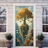 זול כיסויי דלתות-פנטזיה מפל מדורג דלת מכסה דלת שטיח קיר דלת וילון קישוט רקע דלת באנר לדלת הכניסה בית חווה אספקת עיצוב מסיבת חג