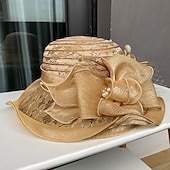 levne Fascinátory-Fascinátory Klobouky Doplňky do vlasů Polyester Kbelík Se širší krempou Slamák Ležérní Dovolená Elegantní Vinobraní S Peří Umělé perly Přílba Pokrývky Hlavy