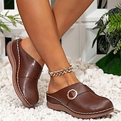 billiga Träskor och tofflor till damer-Dam Tofflor Bohem Plattformsandaler Höjdökande Skor Semester Strand Sommar Spänne Platå Rundtå Elegant bohemliv Semester Imitationsläder Loafers Brun Beige