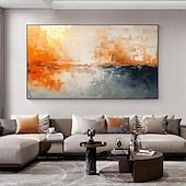 preiswerte Abstrakte Gemälde-Handbemaltes abstraktes orangefarbenes minimalistisches Ölgemälde auf Leinwand, original moderne strukturierte Wandkunst, individuelles, prägnantes Gemälde, großes Wohnzimmer, Heimdekoration, ohne