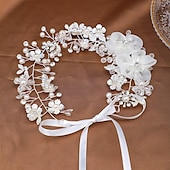 billige Tiaraer og Krone-Crown Tiaras pannebånd Hodeplagg Imitert Perle Strass Bryllup cocktail Luksus Retro Rød Med Imiterte Perler Sløyfer Hodeplagg Hodeplagg