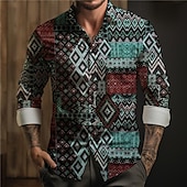economico Modello etnico-Per uomo Azteca Geometrica Tribale Camicia con bottoni Camicie stampate Manica lunga Boho Da mare Strada Corsa di cavalli Primavera estate Collo ripiegabile Stampa Bottone giù Rosa Rosso Blu marino