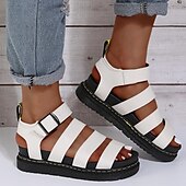 abordables Sandales Décontractées-Femme Sandales Chaussures romaines Sandales de pêcheur Extérieur du quotidien Talon Plat Bout ouvert Décontractées Minimalisme Faux Cuir Vin Noir Blanche