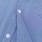 economico Casual da lavoro-Per uomo Camicia in cotone e lino Semplice Vacanza Nero Bianco Blu marino scuro Blu Manica Corta Collo ripiegato Estate Abbigliamento