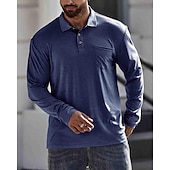preiswerte Klassisches Poloshirt für Herren-Herren Poloshirt aus Baumwolle Golfhemd Arbeit Casual Kargen Langarm Basic Modern Glatt Taste Tasche Frühling &amp; Herbst Regular Fit Dunkelrot Wein Aprikose Dunkelgrau Wasserblau Schwarz Poloshirt aus