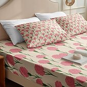 baratos Lençóis e fronhas-feliz dia das mães 100% algodão rosa primavera padrão conjunto de lençóis ultra macios e respiráveis lençóis de seda lençóis de cama com bolso profundo 3 peças queen king size