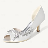 abordables Semi-formel-Femme Chaussures de mariage Chaussures bling-bling Chaussures scintillantes Chaussures de mariée Strass Talon de chaton Bout ouvert Elégant Satin Mocassins Argent Blanche Ivoire