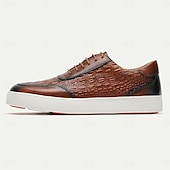 abordables Baskets en cuir haut de gamme-Homme Basket Baskets habillées Cuir Cuir de vachette pleine fleur italien Antidérapantes Lacet Noir Marron