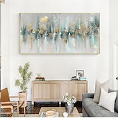 cheap Abstract Paintings-Gold Foil Teal Green painting hand painted 3D Texture Abstract Painting On Canvas for Livingroom Bedroom Oversize Large Luxury Gold painting Wall Art New Home Art Decor