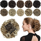 abordables Chignons-postiche chignon bouton de rose extensions de chignon bouclés chouchou chignon peignes synthétiques en chignon désordonné morceau de cheveux pour femmes blonde naturelle