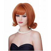 levne Syntetické trendy paruky-měděná paruka pro ženy krátká kudrnatá retro úlová paruka s ofinou zázvor 70. léta 80. léta syntetická kostýmní paruka pro halloween cosplay denní použití