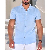 economico camicia da uomo con bottoni-Per uomo Camicia Camicia Estiva Camicia casual Camicia da Spiaggia Camicia con Bottoni Blu Manica Corta Semplice Collo ripiegato Vacanza Ferie Abbigliamento Poliestere Moda Casual Confortevole