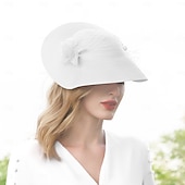 cheap Fascinators-Headbands Hats Fiber Bowler / Cloche Hat Straw Hat Sun Hat Wedding Tea Party Elegant Wedding With Pearls Tulle Headpiece Headwear