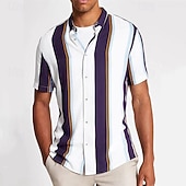 Men's Shirt Summer Shirt Casual Shirt Beach Shirt Button Up Shirt Striped Shirts Black White Yellow Blue Orange Short Sleeve Stripes Lapel Vacation Hawaiian Clothing Apparel Polyester Fashion Casual 20