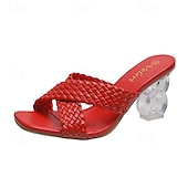 economico Slip-ons e mocassini da donna-sandali bianchi intrecciati da donna - punta aperta, tacco spesso trasparente, scarpe estive alla moda per abbigliamento casual e da festa