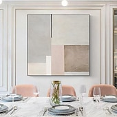 preiswerte Abstrakte Gemälde-Modernes, minimalistisches Kunst-Ölgemälde, handgemaltes Wandkunst-Leinwandgemälde, abstraktes, warmes Farbblock-Liniengemälde, Bild für Wohnzimmer, Heimdekoration
