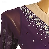 abordables Vestidos de Patinaje Artístico-Vestido de patinaje artístico Mujer Chica Patinaje Sobre Hielo Vestidos Morado Retazos Malla Alta elasticidad Entrenamiento Competición Ropa de Patinaje Clásico Cristal / Strass Manga Larga Patinaje