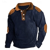 baratos Polo Clássico Masculino-Homens Polos de botões Textura Casual Feriado Clássico Manga Longa Moda Básico Bloco de cor Secagem Rápida Verão Primavera Normal Preto Azul Marinho Escuro Caqui Cinzento Polos de botões
