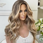 cheap Human Hair Lace Front Wigs-Unprocessed Virgin Hair 13x4 Lace Front Wig Layered Haircut Brazilian Hair Wavy Blonde Wig 130% 150% Density Highlighted / Balayage Hair Natural Hairline  Pre-Plucked For Women Long Human