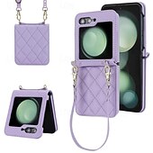 voordelige Samsung-hoesje-telefoon hoesje Voor Samsung Galaxy Z-flip 6 Z Flip 5 Z Flip 4 Z Flip 3 Achterkant met draagkoord met polsband Schokbestendig Retro TPU PU-nahka