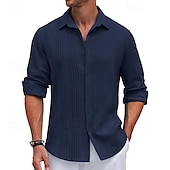 cheap Men&#039;s Button Up Shirts-Men&#039;s Shirt Summer Shirt Casual Shirt Beach Shirt Button Up Shirt Black White Navy Blue Blue khaki Long Sleeve Plain Turndown Vacation Holiday Button-Down Clothing Apparel Polyester Fashion Casual