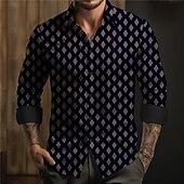 preiswerte Ethnisches Muster-Herren aztekisch Geometrische Muster Stammes Knopfhemd Bedruckte Hemden Langarm Boho Urlaub Strasse Pferderennen Frühling Sommer Umlegekragen Bedruckt Button-Down Gelb Khaki