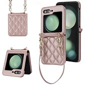 voordelige Samsung-hoesje-telefoon hoesje Voor Samsung Galaxy Z-flip 6 Z Flip 5 Z Flip 4 Z Flip 3 Achterkant met draagkoord met polsband Schokbestendig Retro TPU PU-nahka